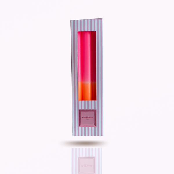 Stabkerze Dip dye Candy Candles mit Verpackung Version Lollipop in pink orange.
