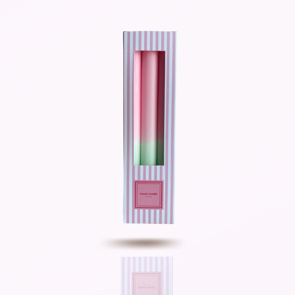 Stabkerze Dip dye Candy Candles mit Verpackung Version Sprinkles in rosa grün.