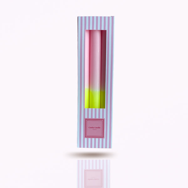 Stabkerze Dip dye Candy Candles mit Verpackung Version Limoncello in rosa gelb.