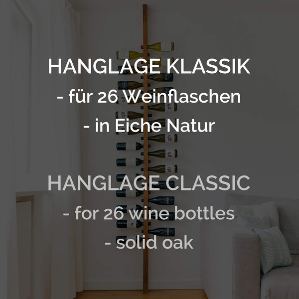 Weinregal Hanglage Klassik für 26 Weinflaschen in Eiche Holz Natur mit Erklärung