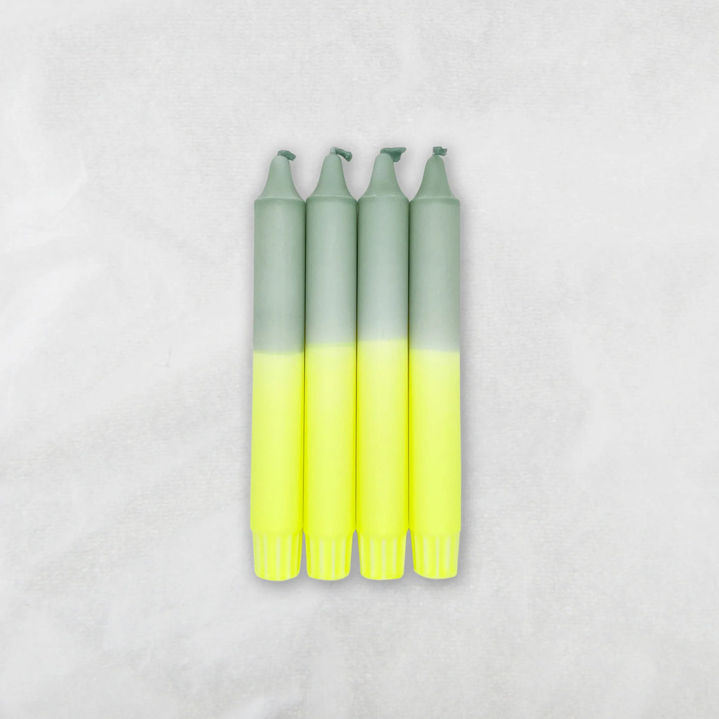 Dip Dye Stabkerzen im 4er Set von Ming Ming Made-in-Germany in eucalyptus grün neon gelb.
