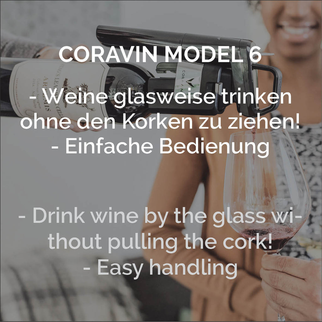 Coravin Model Six+ Premium Set Sonderedition als Black Friday Angebot mit Zubehör wie 8 Patronen, Podest, Tasche und Adapter.